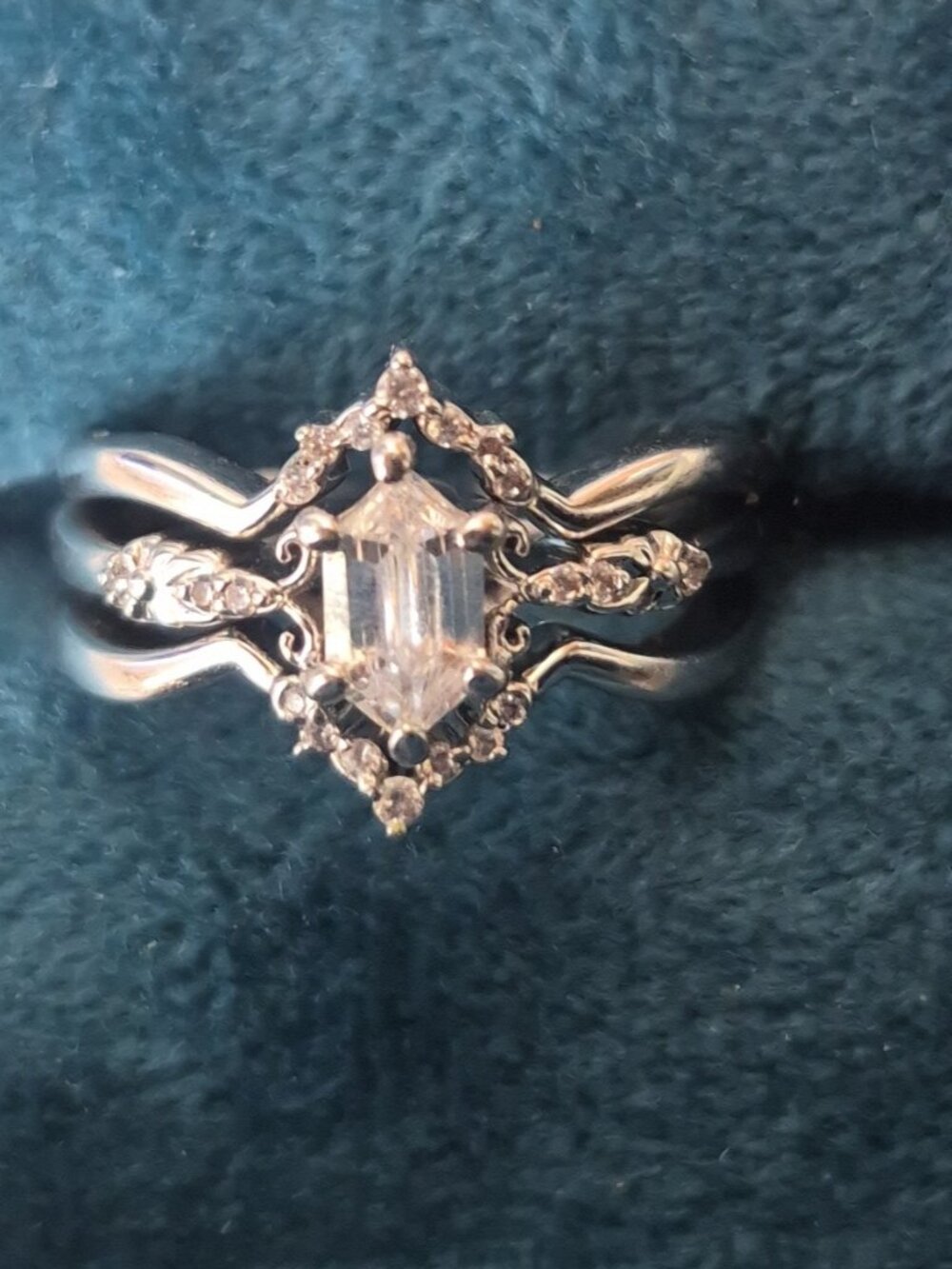 1.5 Carat Total * Hexagon Cut & Art Deco Moissanite Bridal Set Of 3 Rings Size 6